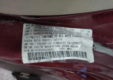 2006 Honda Cr-V Lx из США, поврежденный, VIN JHLRD785X6C038950